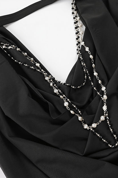 Cowl Neck Chain Detail Backless Tank Top
