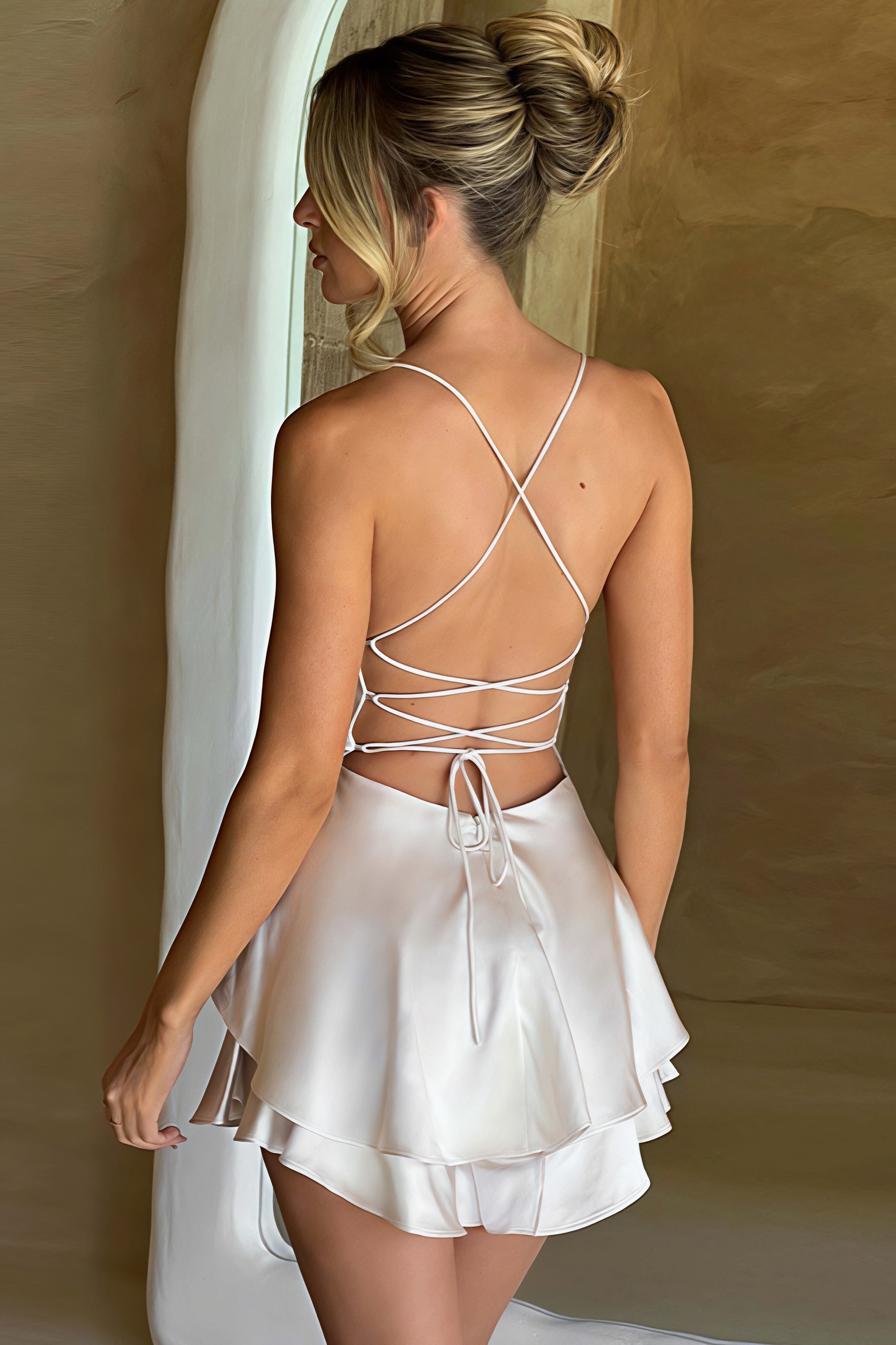 Sexy Slim Solid Color Backless Cami Mini Dress