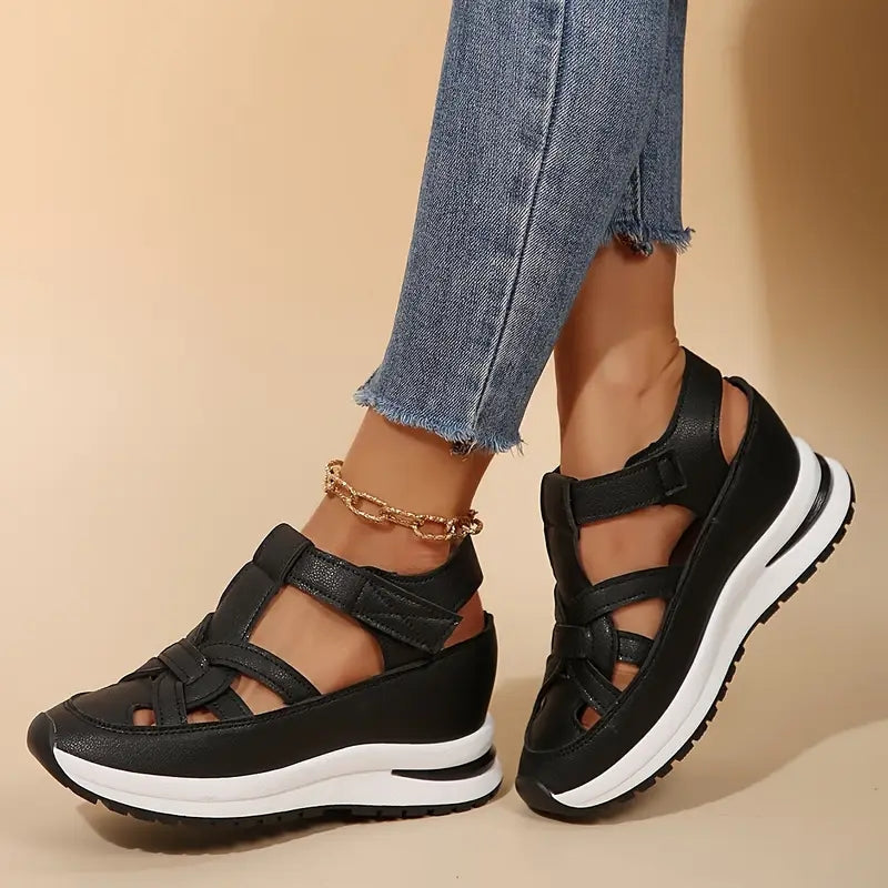 Woven Strap Velcro Closure Platform Casual Sandal
