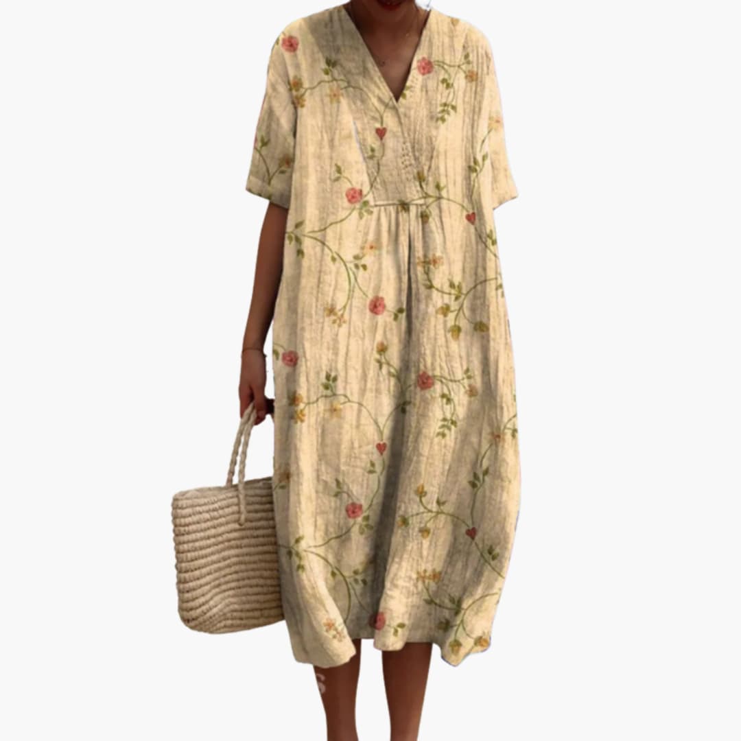 Floral V Neck Oversized Casual Midi Dress