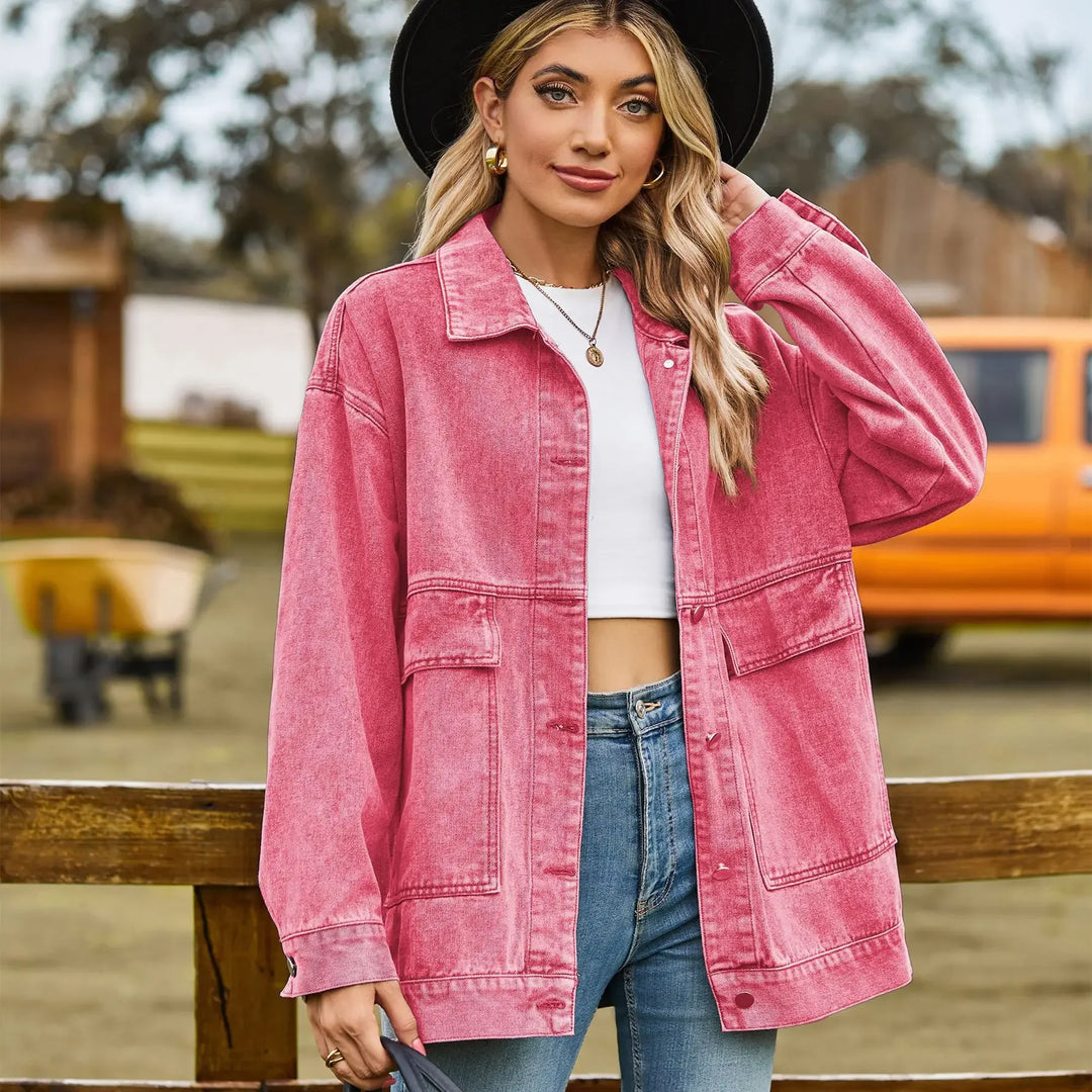Oversized Denim Shirt Jacket with Patch Pockets