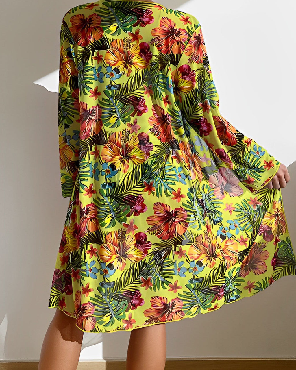 Tropical Floral Tie Front Bikini & Kimono Cover Up Set