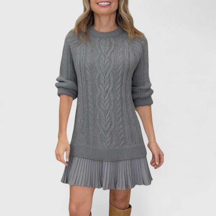 Ashlyndora | Women's Cable Knit Sweater Dress with Pleated Hem