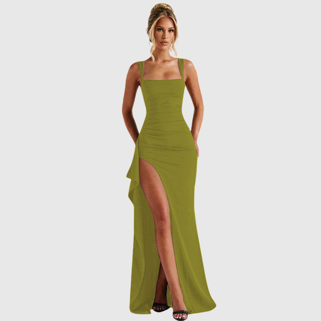 Square Neck Thigh Slit Homecoming Dress