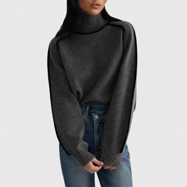 Elizandraa | Women's Batwing Turtleneck Sweater with Contrast Piping