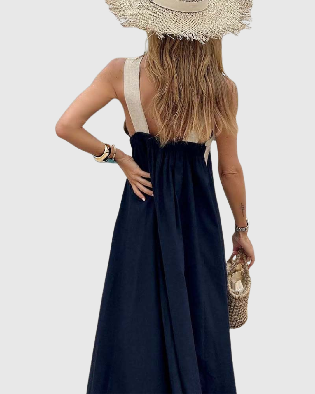 Colorblock Cross Halter Neck Sleeveless Flowy Maxi Dress