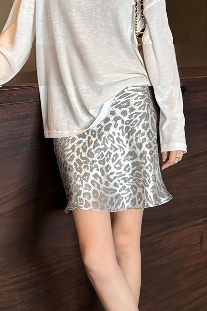 Silver Leopard Print High Waist Skirt