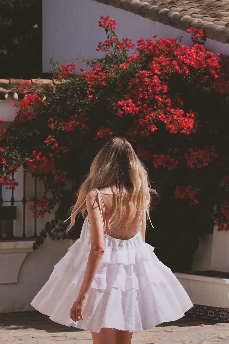 Ruffled Layer Backless Sleeveless Mini Dress