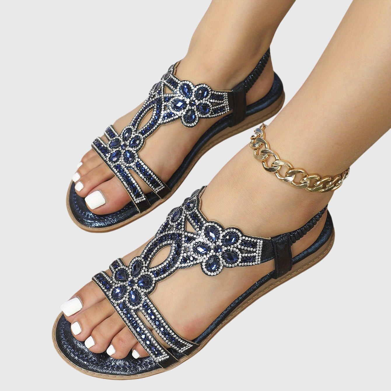 Rhinestone Embellished Boho Flat Sandal - Vacation Resort