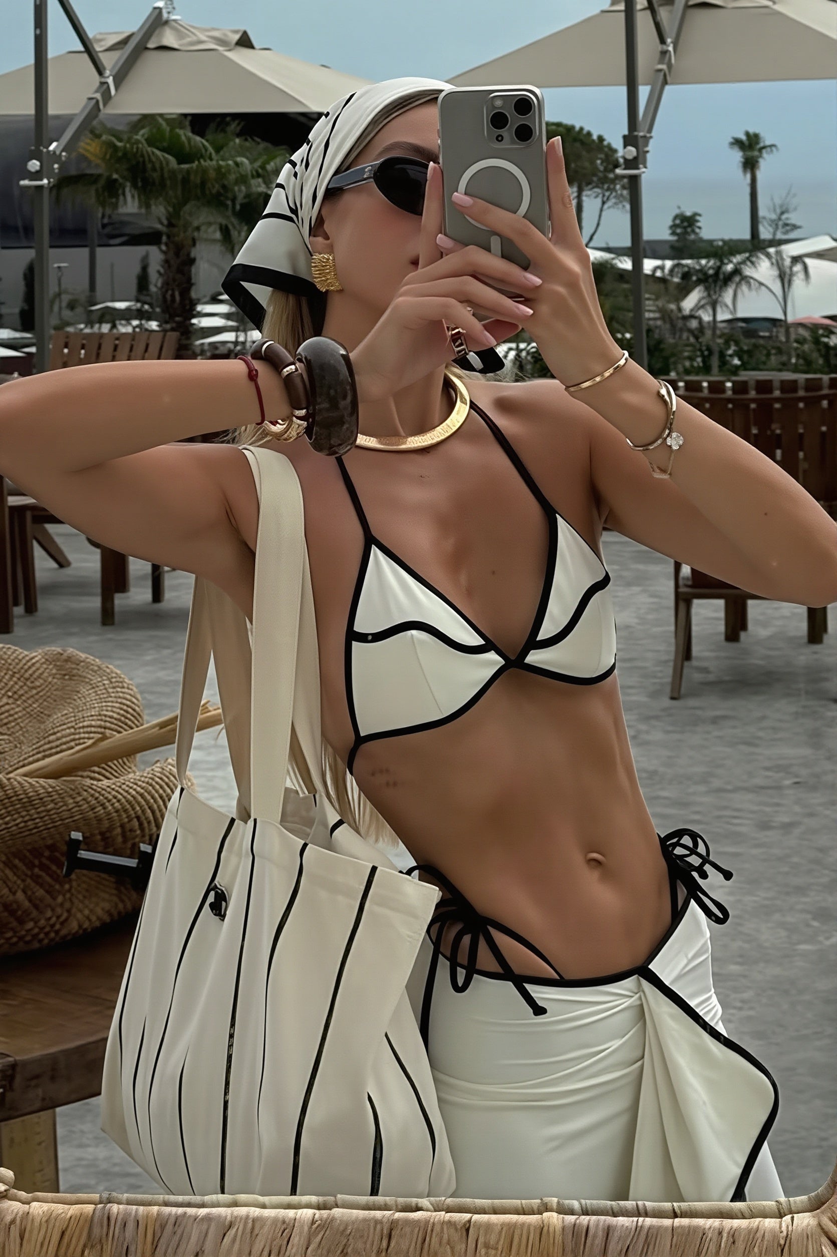 Solid Two Piece Bikini With Long Skirt Three Piece Swim Sets