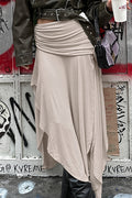 Irregular Slit Waist Pleated Midi Skirt