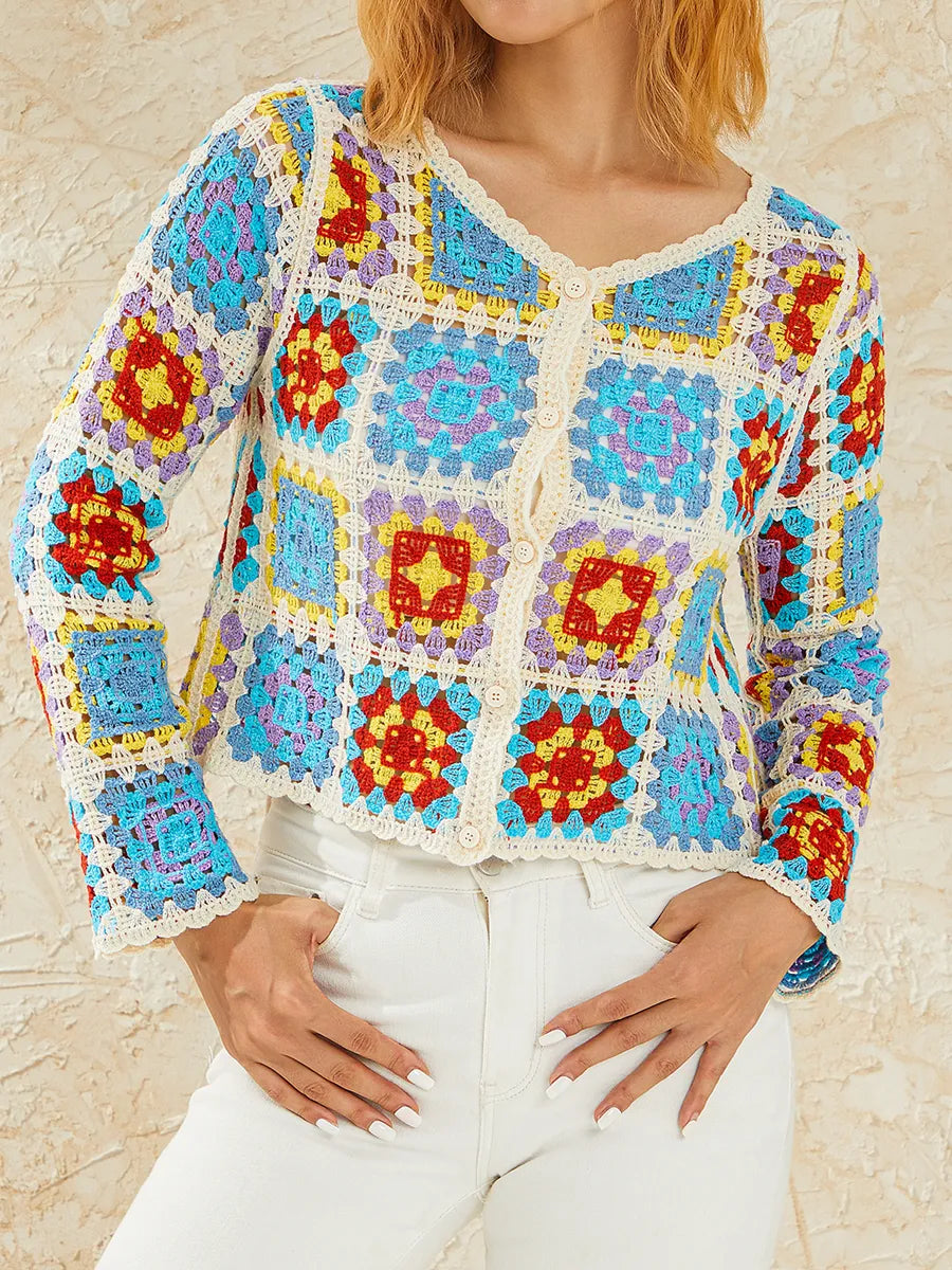 Multihued Y2K Baggy Crochet Knit Cardigan – view 10