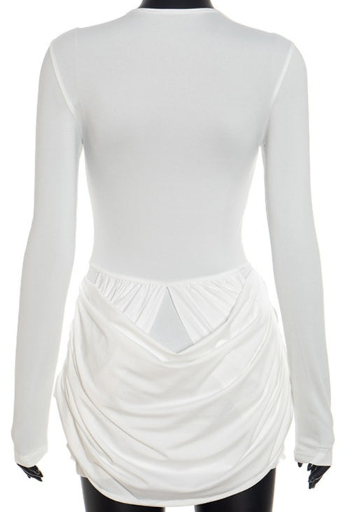Slim Hollow Pleated Metal Trim Mini Dress