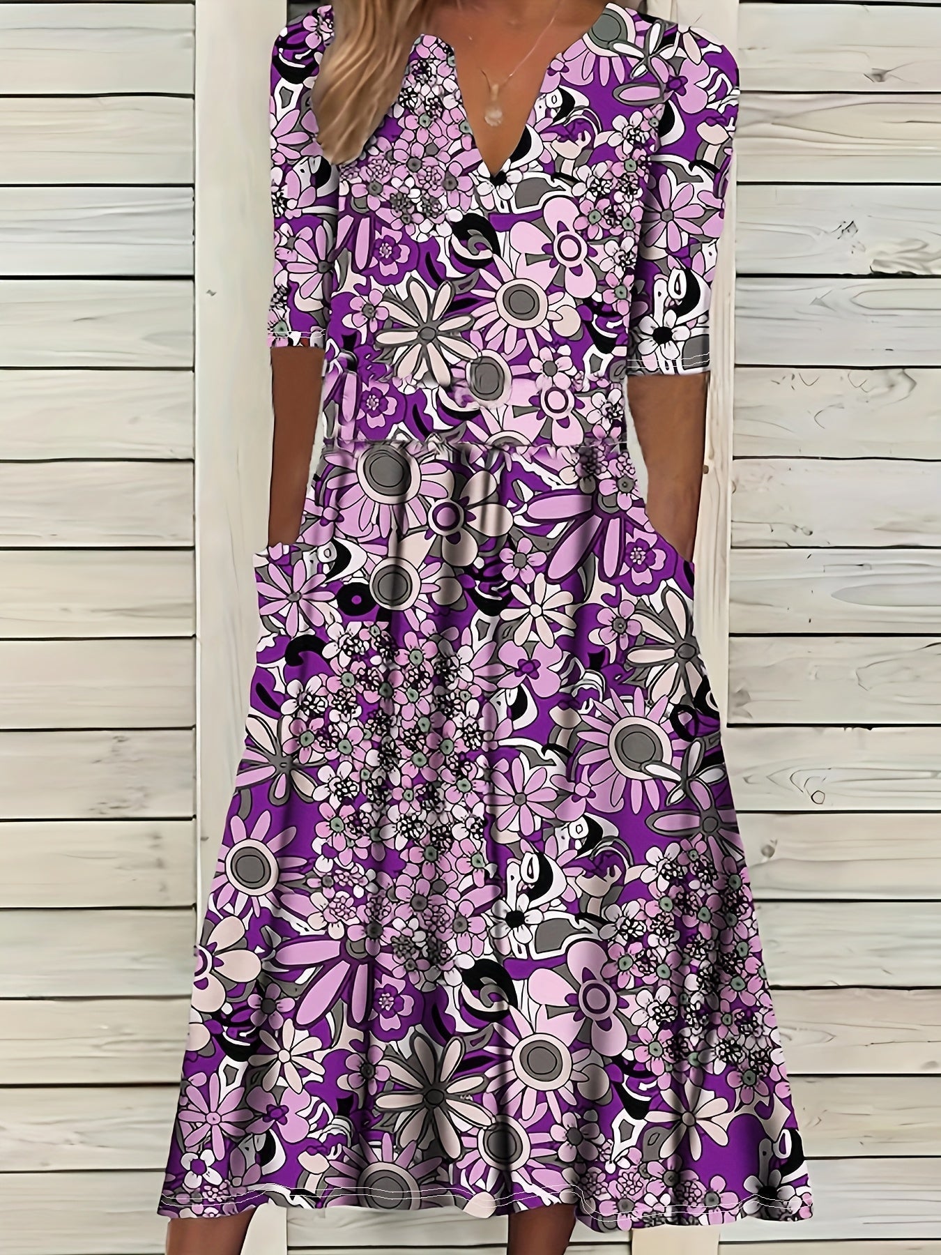 Gabi-Elegant Floral Print V-Neck Midi Dress