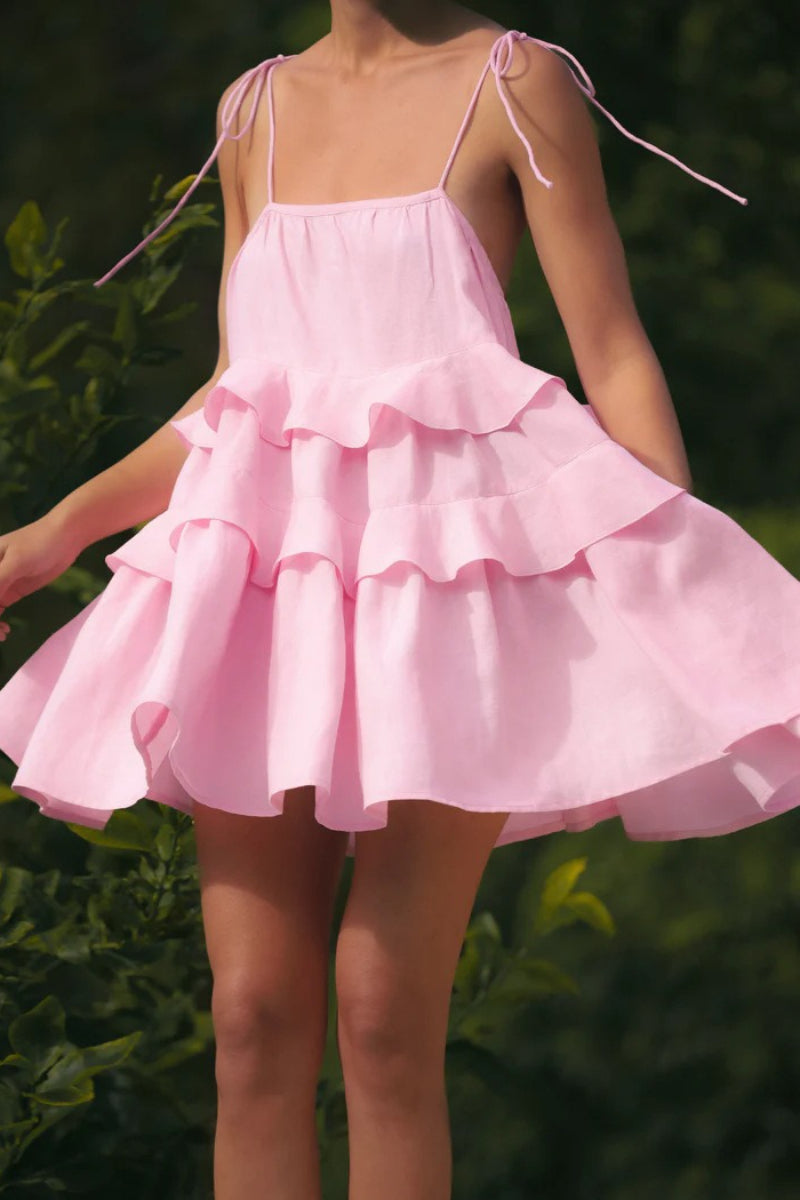 Ruffled Layer Backless Sleeveless Mini Dress
