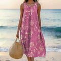 Floral Cotton Scoop Neck Sleeveless Oversized Casual Midi Dress