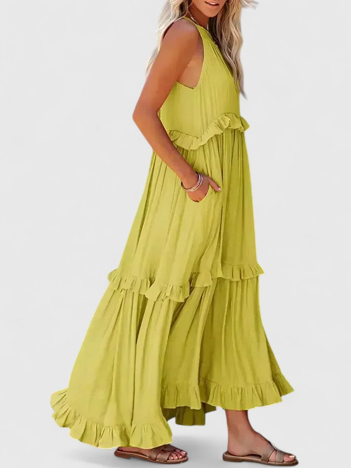 Sleeveless Tiered Maxi Summer Dress Ruffle Detail Loose Fit