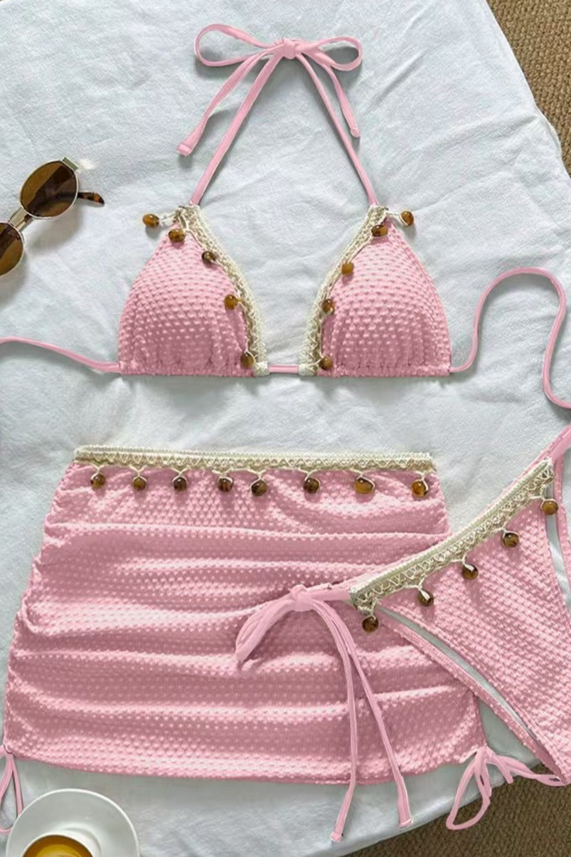 Solid Color Pendant Three Piece Swim Set