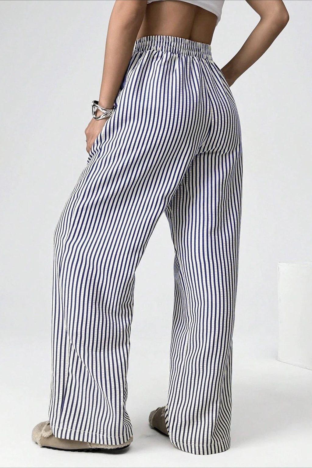 High Waist Striped Casual Pants
