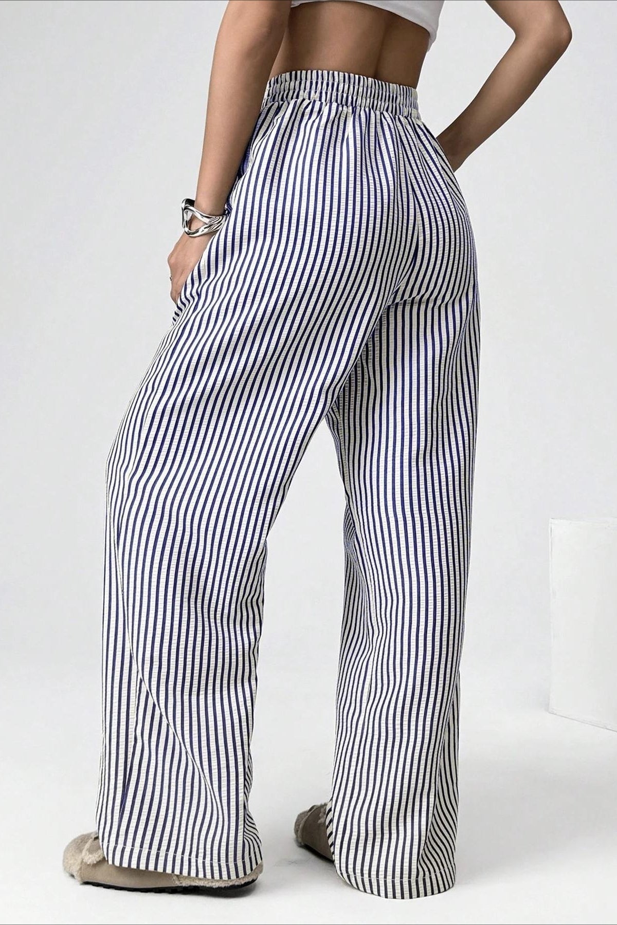 High Waist Striped Casual Pants