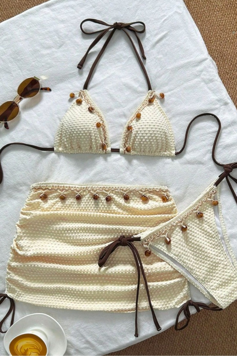 Solid Color Pendant Three Piece Swim Set