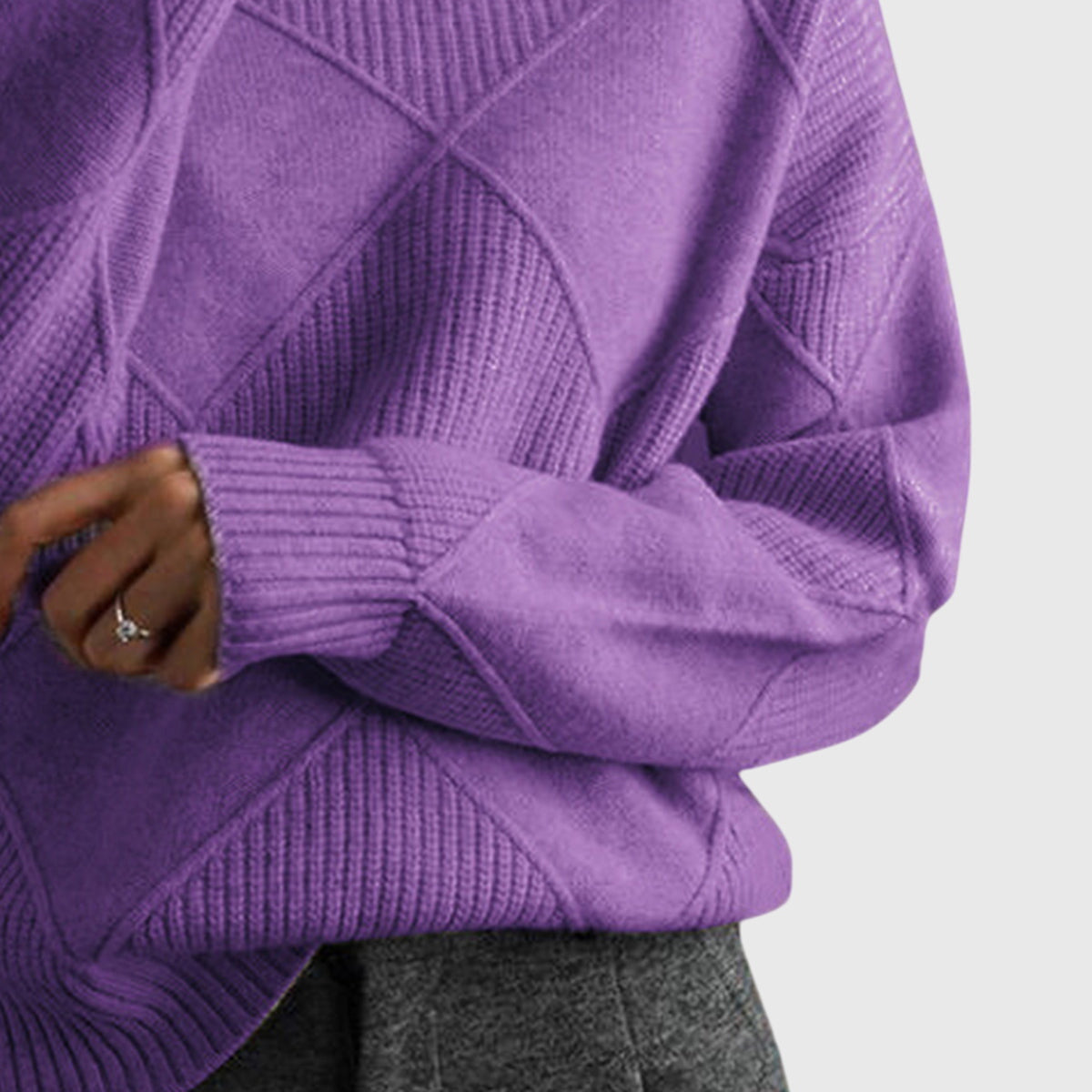 Angela | Women's Roll Neck Sweater with Diagonal Seam Detail