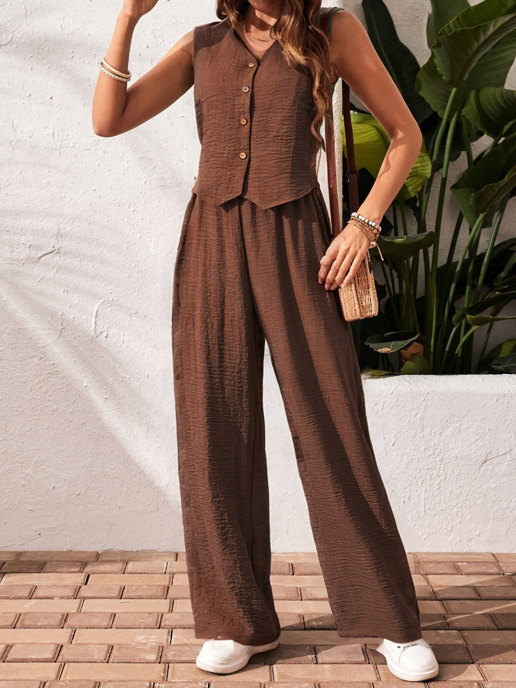Sleeveless Wide Leg Two Piece Set
