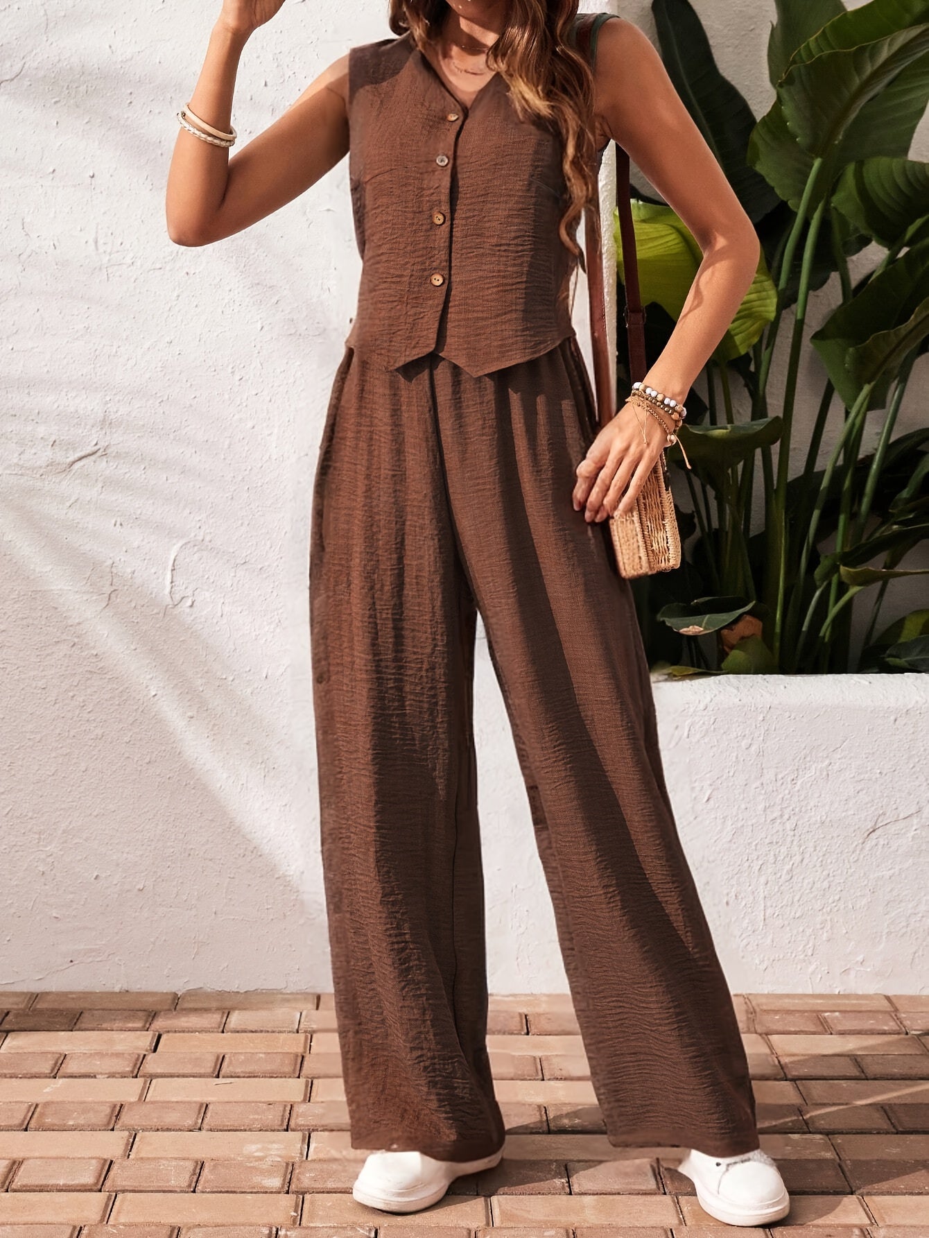 Sleeveless Wide Leg Two Piece Set