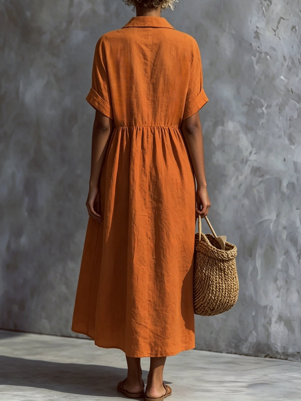 Pintuck Collared Casual Shirt Dress