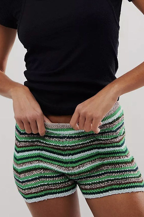 Rainbow Color Block Knit Slim Shorts