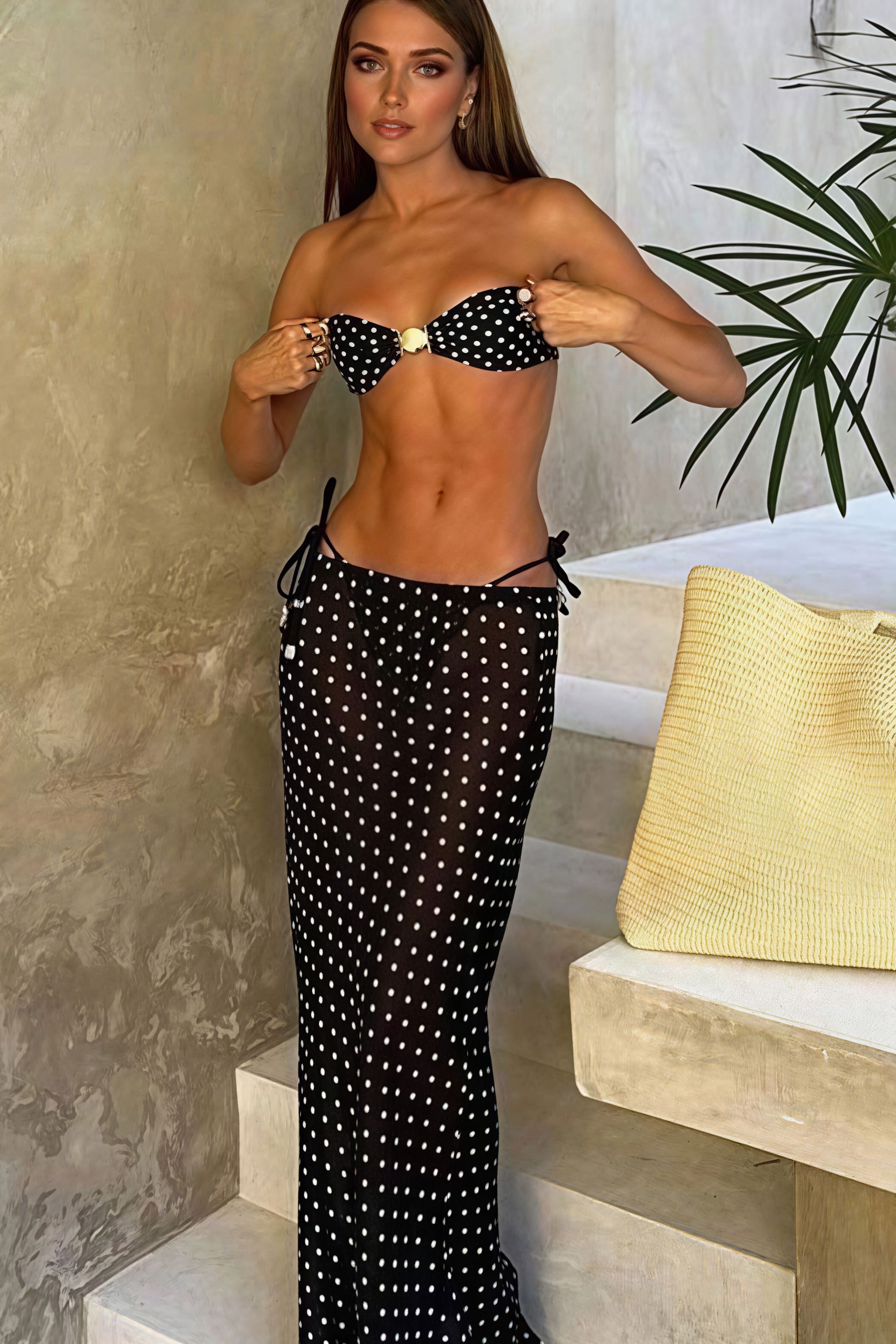 Sexy Polka Dot Mesh Skirt Three Piece Swim Set