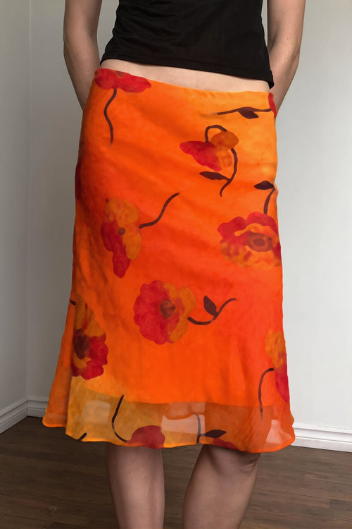 Retro Floral Contrast Chiffon Skirt