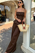 Chic Cami With Ruffle Hem Slim Pants Two Piece Set