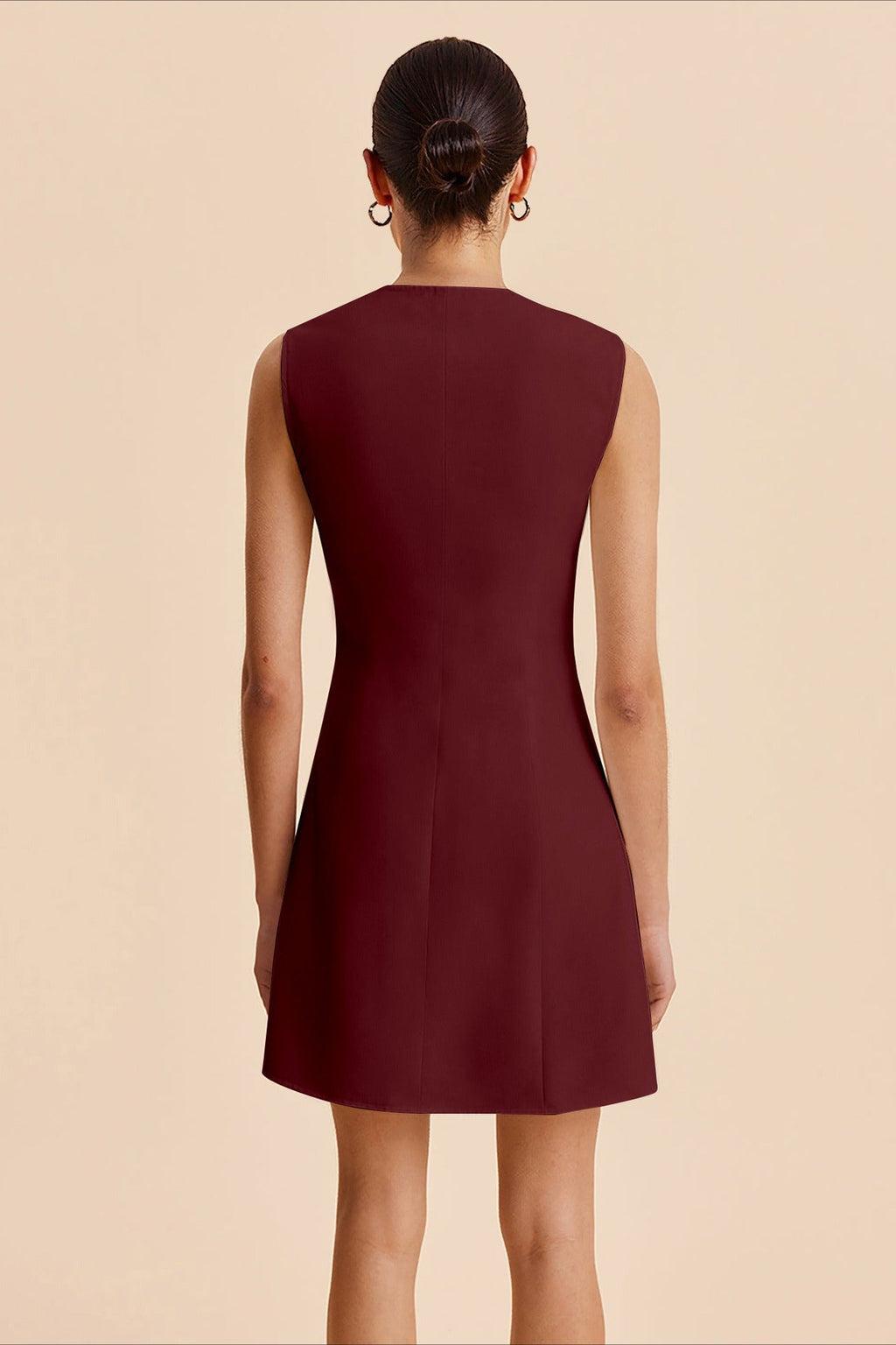 Round Neck Buttoned Solid Mini Dress
