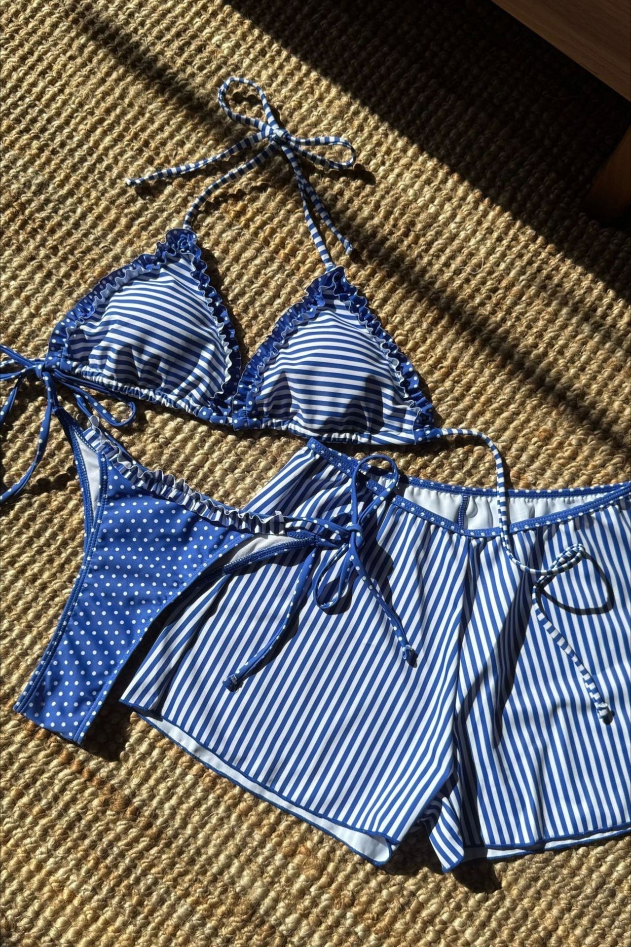 Colorblock Polka Dot Three Piece Swim Set