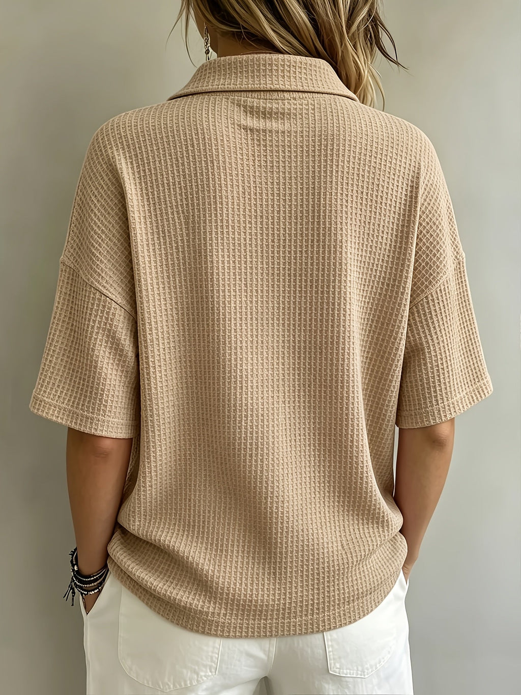 Oversized Waffle Knit Polo Top for Casual Style