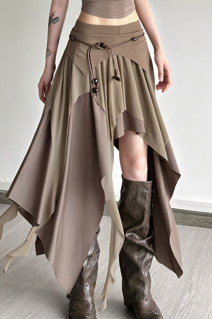 High Waist Irregular Layered Split Skirt