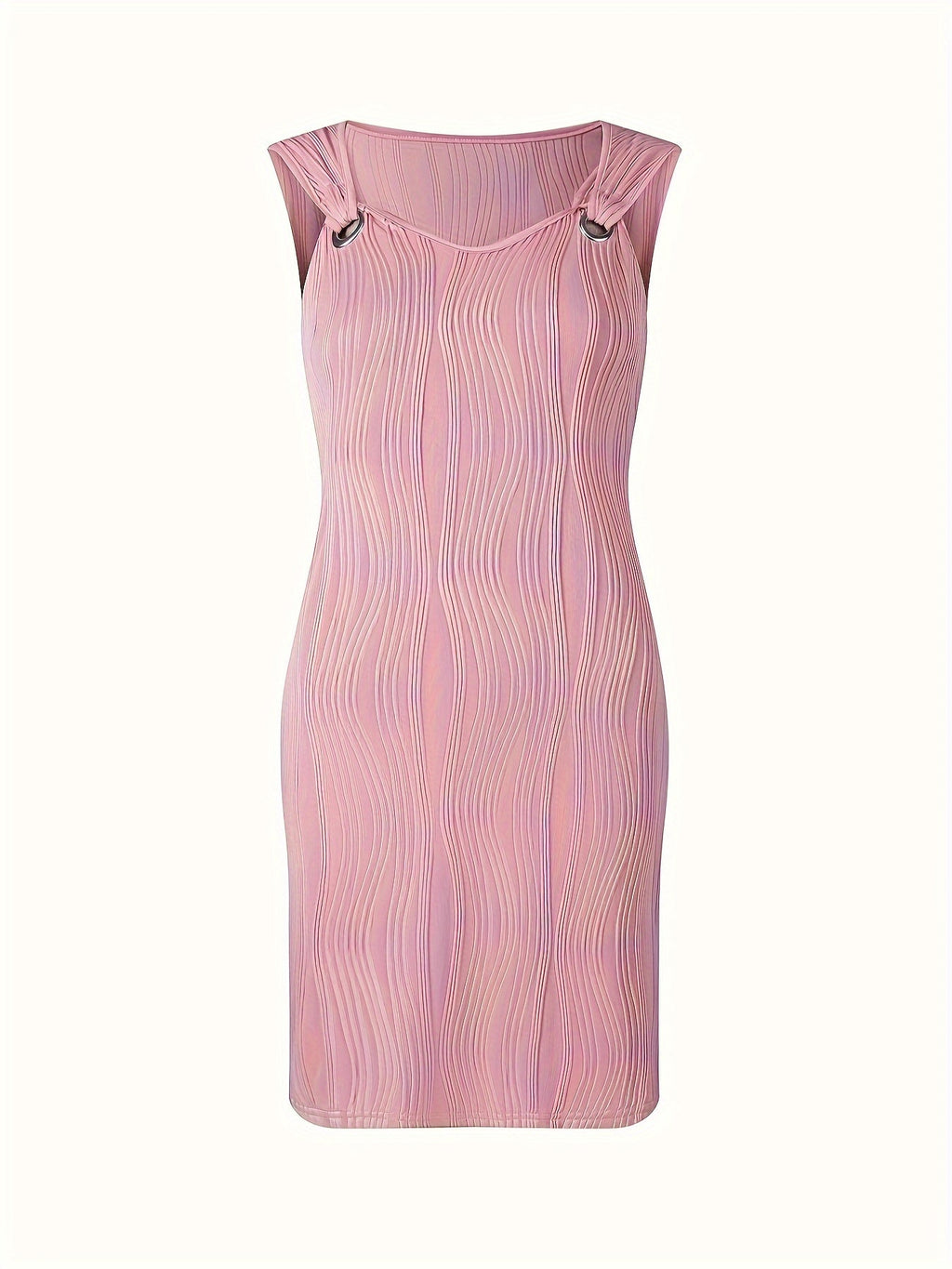 Textured Wave Plisse O-Ring Strap Sleeveless Mini Dress
