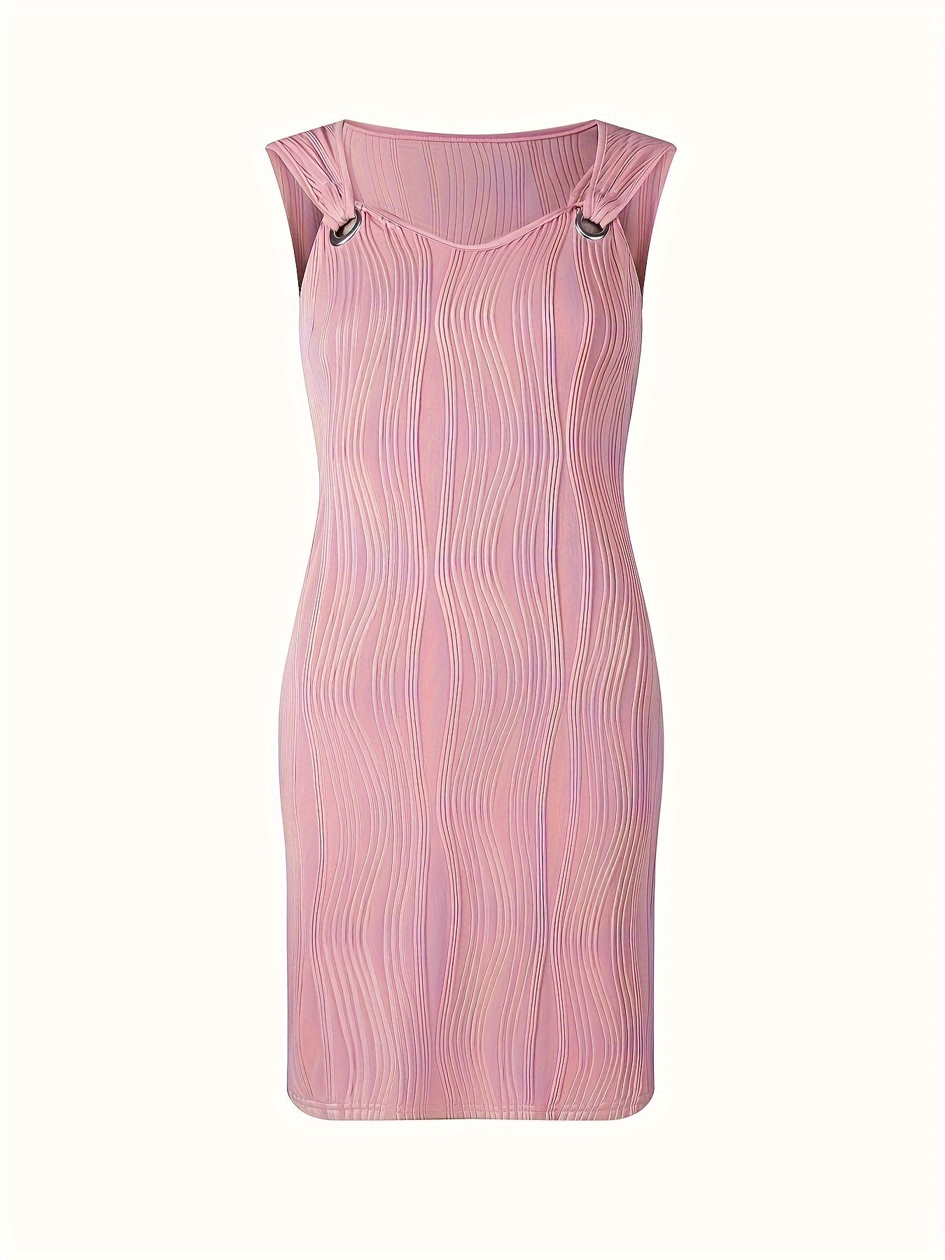 Textured Wave Plisse O-Ring Strap Sleeveless Mini Dress
