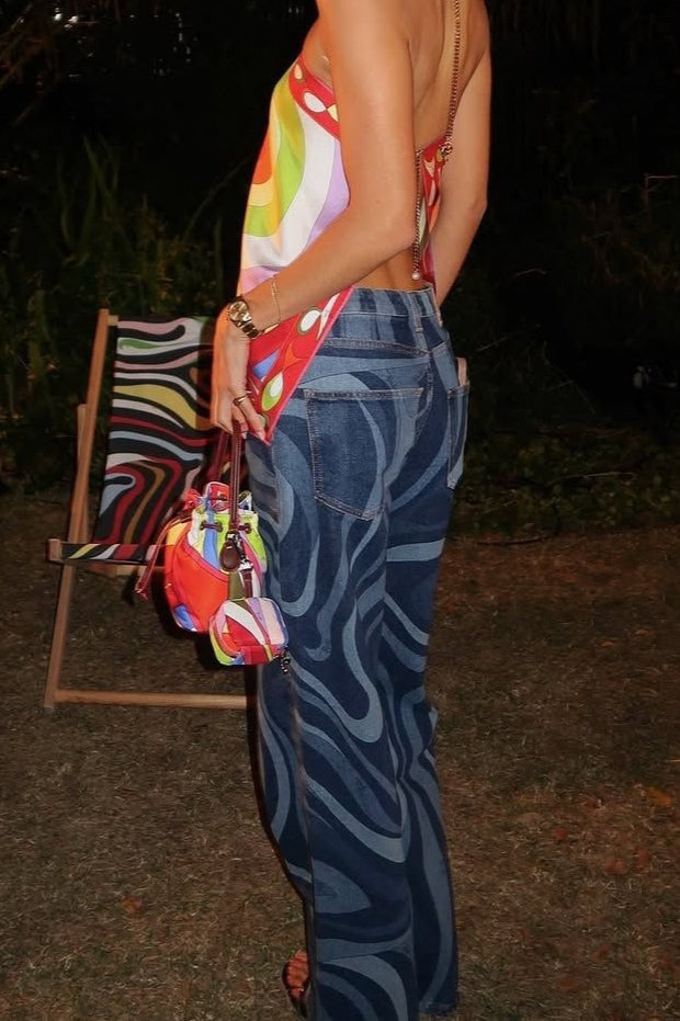 Ripple Print Casual Straight Jeans