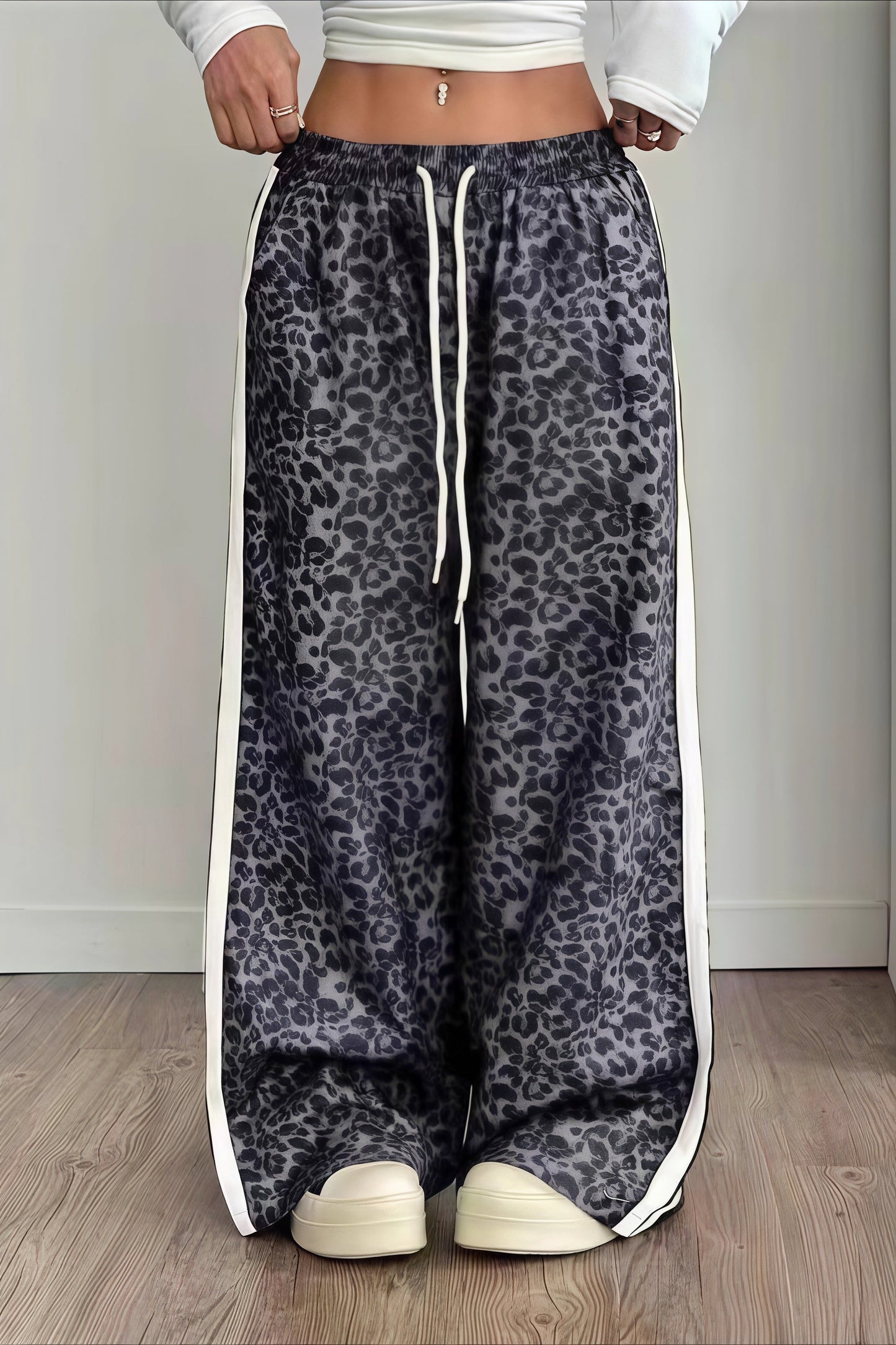 Leopard Print Spliced Casual Pants