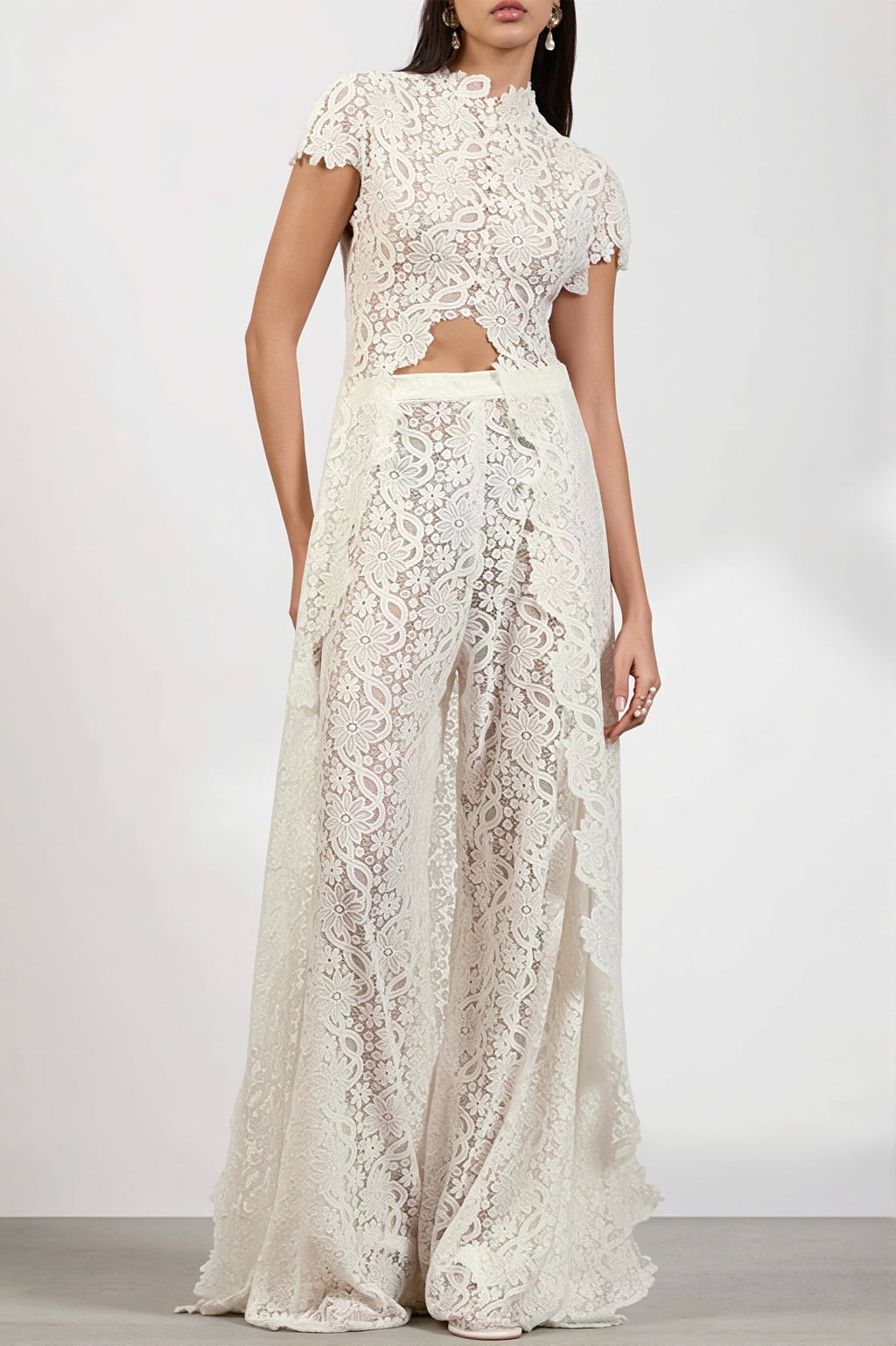 Lace cape overlay cutout pants two-piece set from Hicosy