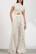 Lace cape overlay cutout pants two-piece set from Hicosy
