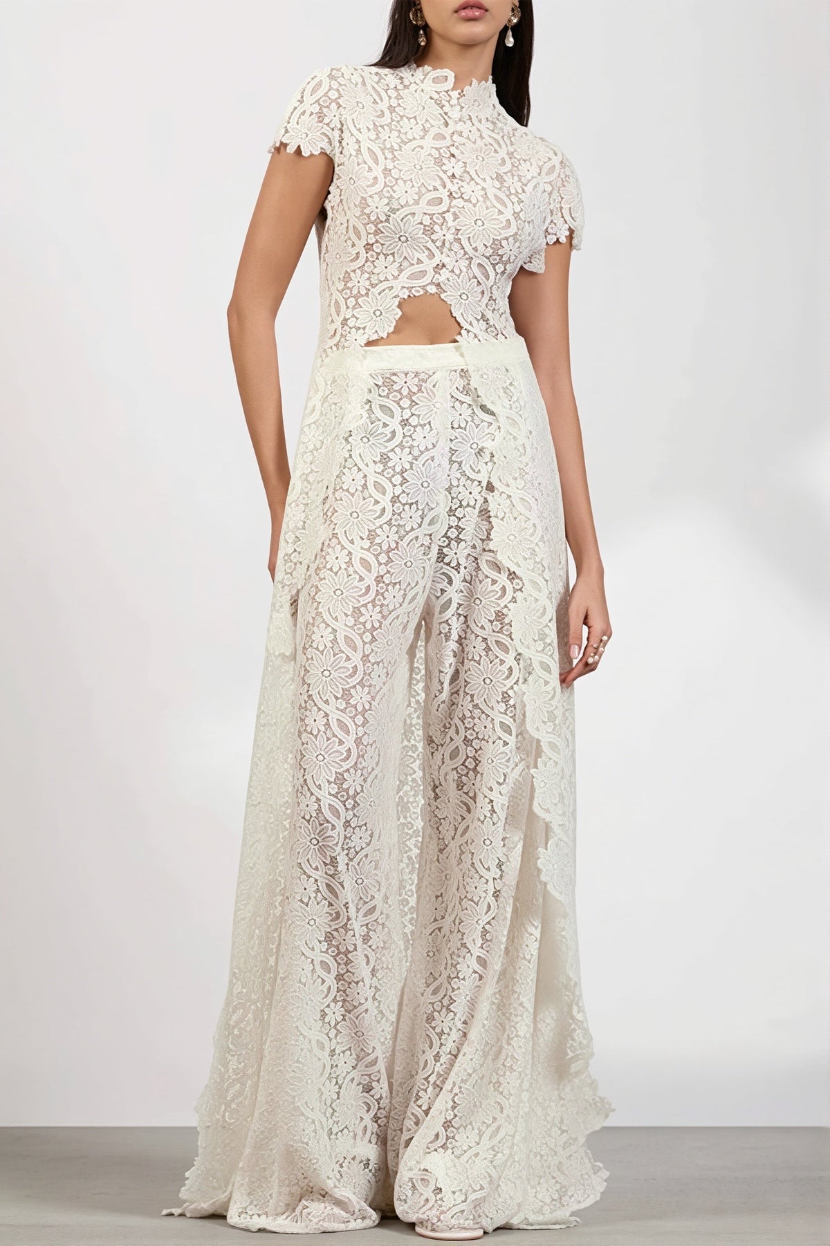 Lace cape overlay cutout pants two-piece set from Hicosy