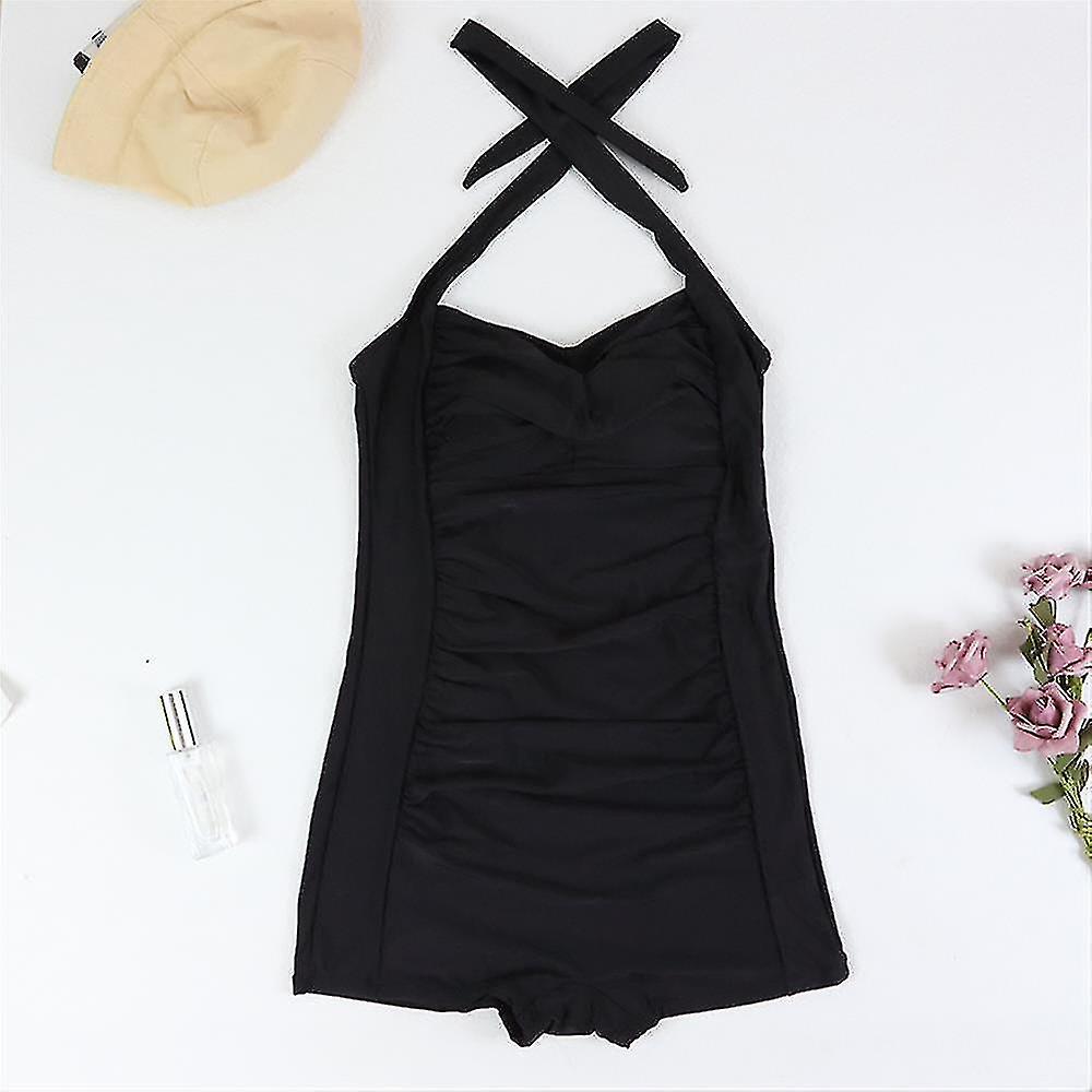 Ruched Halter Neck Sweetheart Boyleg One Piece Swimsuit