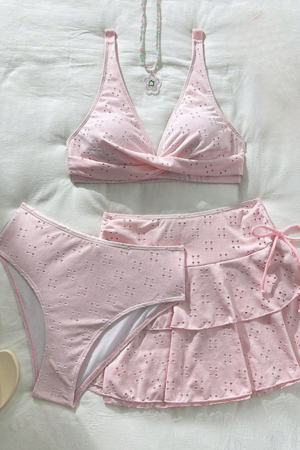 Hollow Short Skirt Three Piece Swim Set
