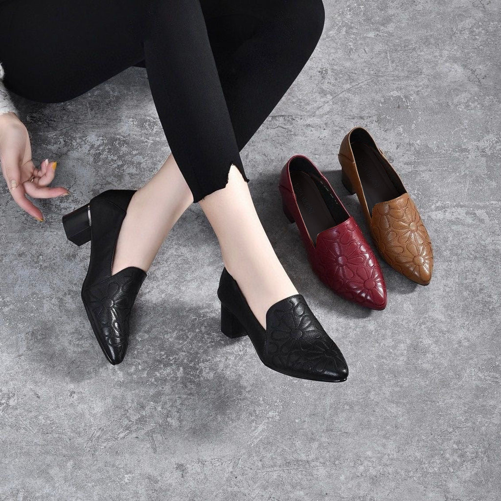 Tonette - Soft Vegan Leather Embroidered Pumps