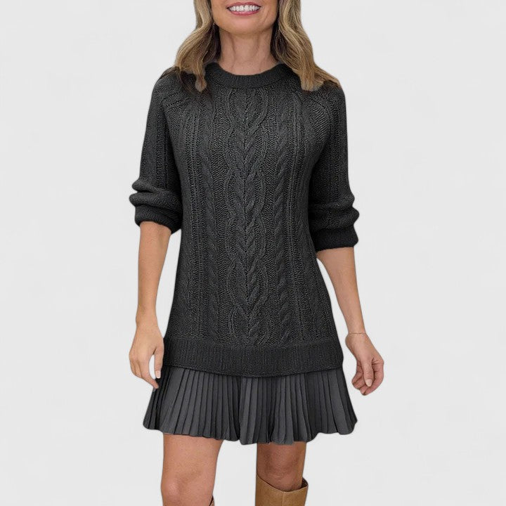 Ashlyndora | Women's Cable Knit Sweater Dress with Pleated Hem