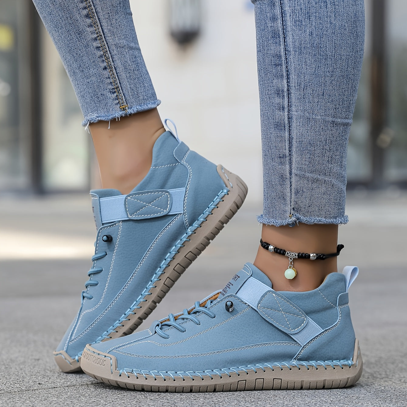 Suede Stitch Detail Lace Up Comfortable Flat Sneakers
