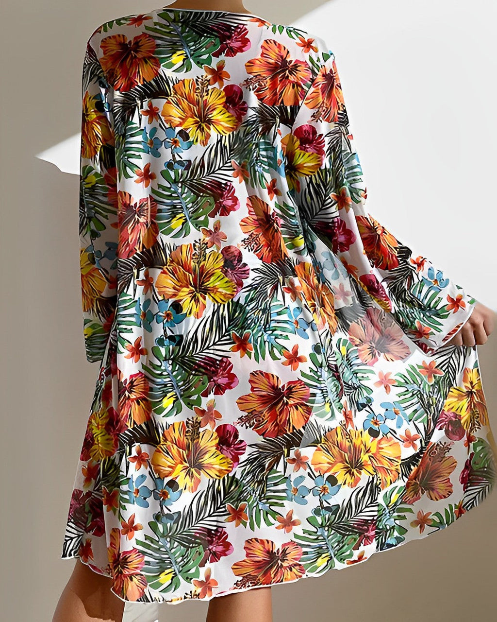 Tropical Floral Tie Front Bikini & Kimono Cover Up Set